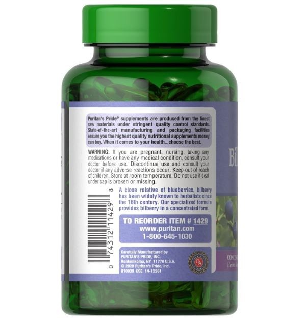 Puritan’s Pride Premium Bilberry Fruit Extract 250 mg, Concentrated Herbal Suppl