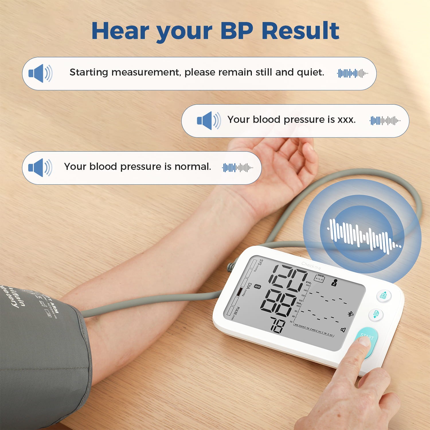 Automatic Upper Arm Blood Pressure Monitor Cuff Pulse Rate Meter Bluetooth App