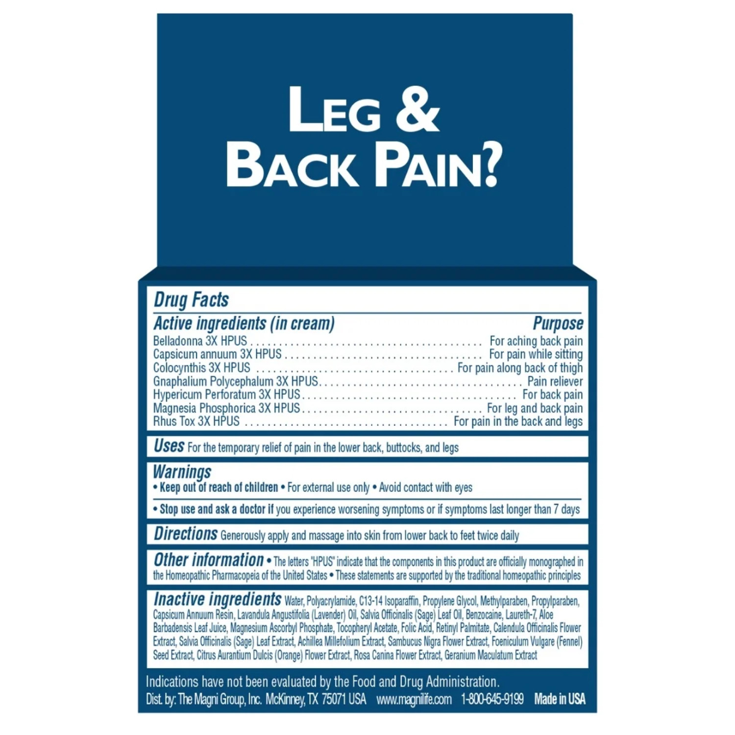 3 Pack MagniLife Pain Relief Cream 4oz Leg Back Sciatica Fast Acting Non Greasy