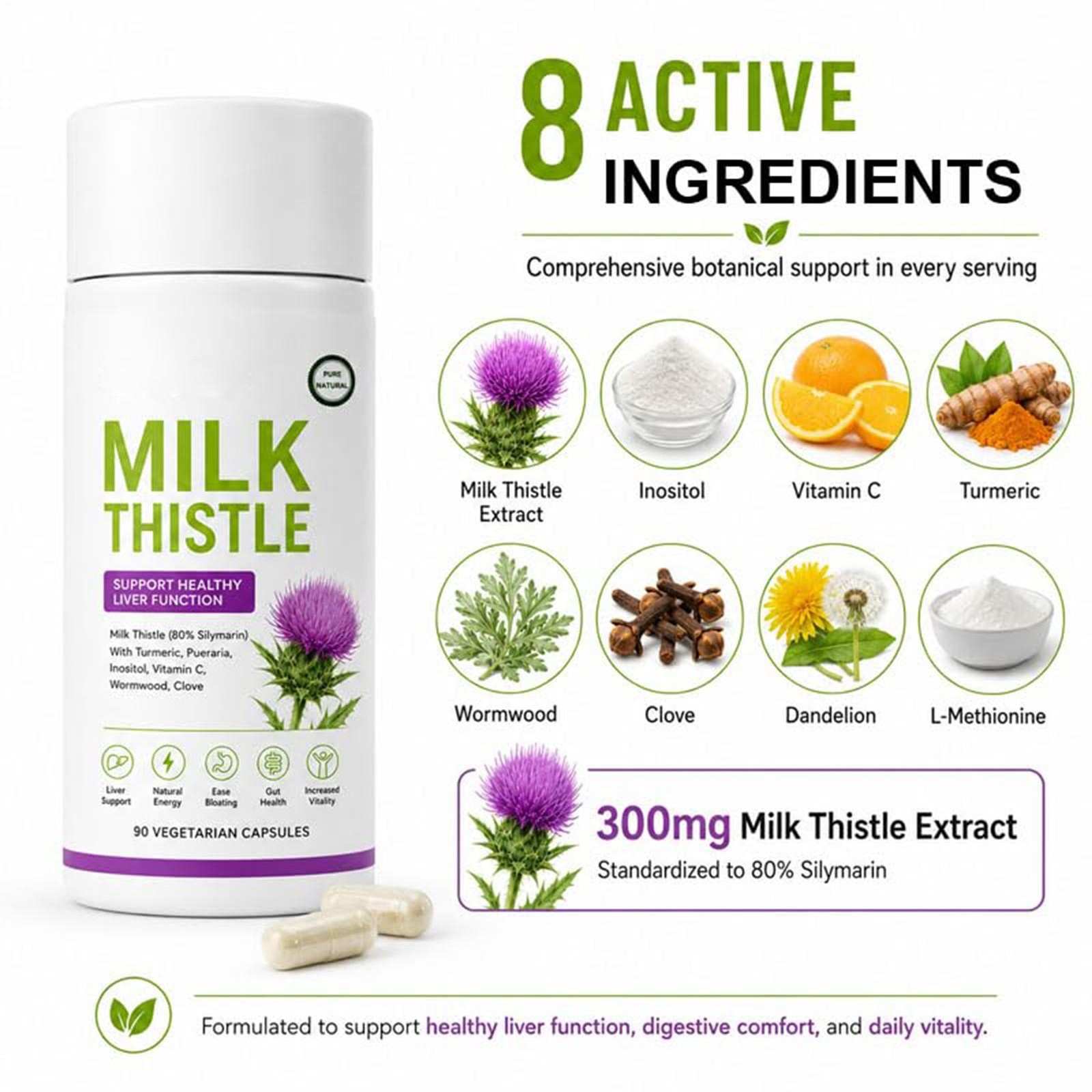 Uvola Milk Thistle Supplement, 80% Silymarin Liver Support Formula, 90 Capsules