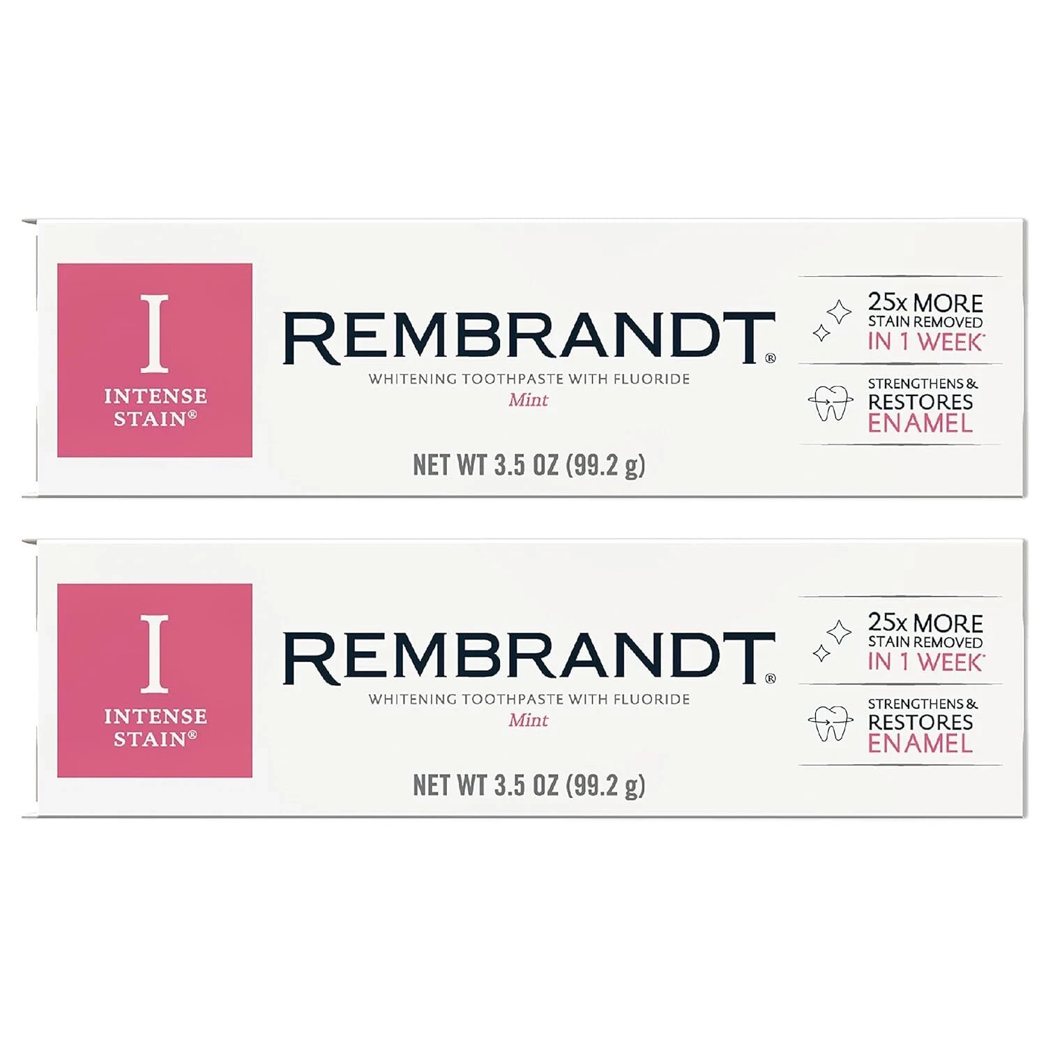 Rembrandt Intense Stain Whitening Toothpaste 2 Pack Mint 3.5 Ounce EXP 07/2027