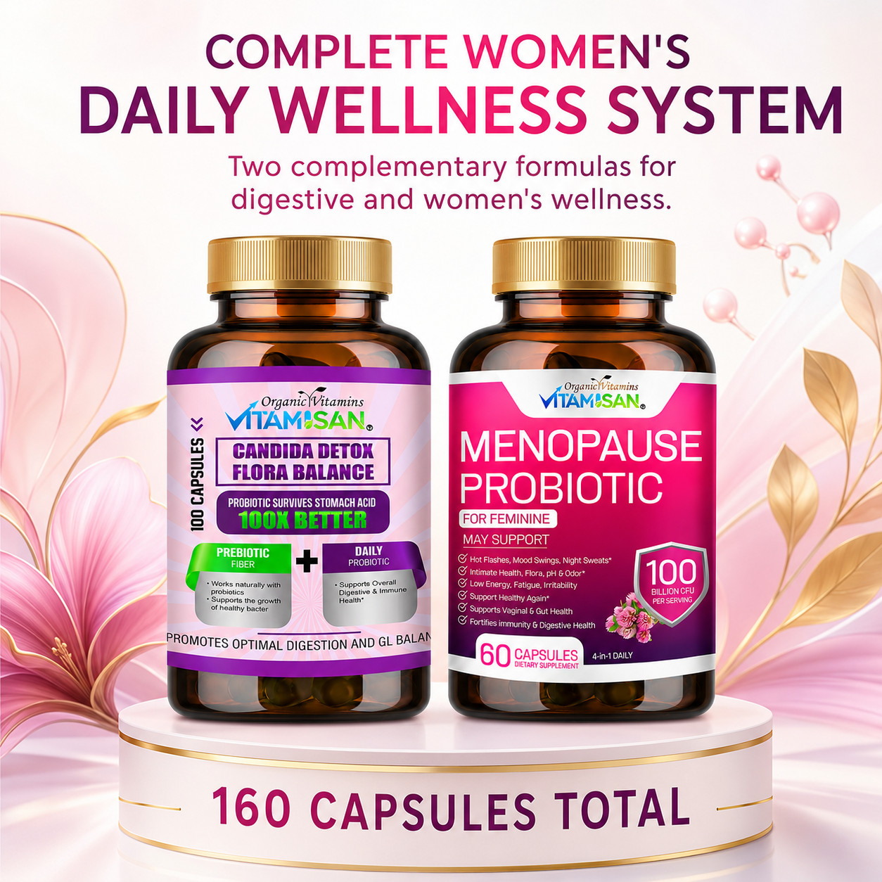 Vitamisan Flora Balance 100 Caps + Menopause Probiotic 60 Caps Women’s Wellness