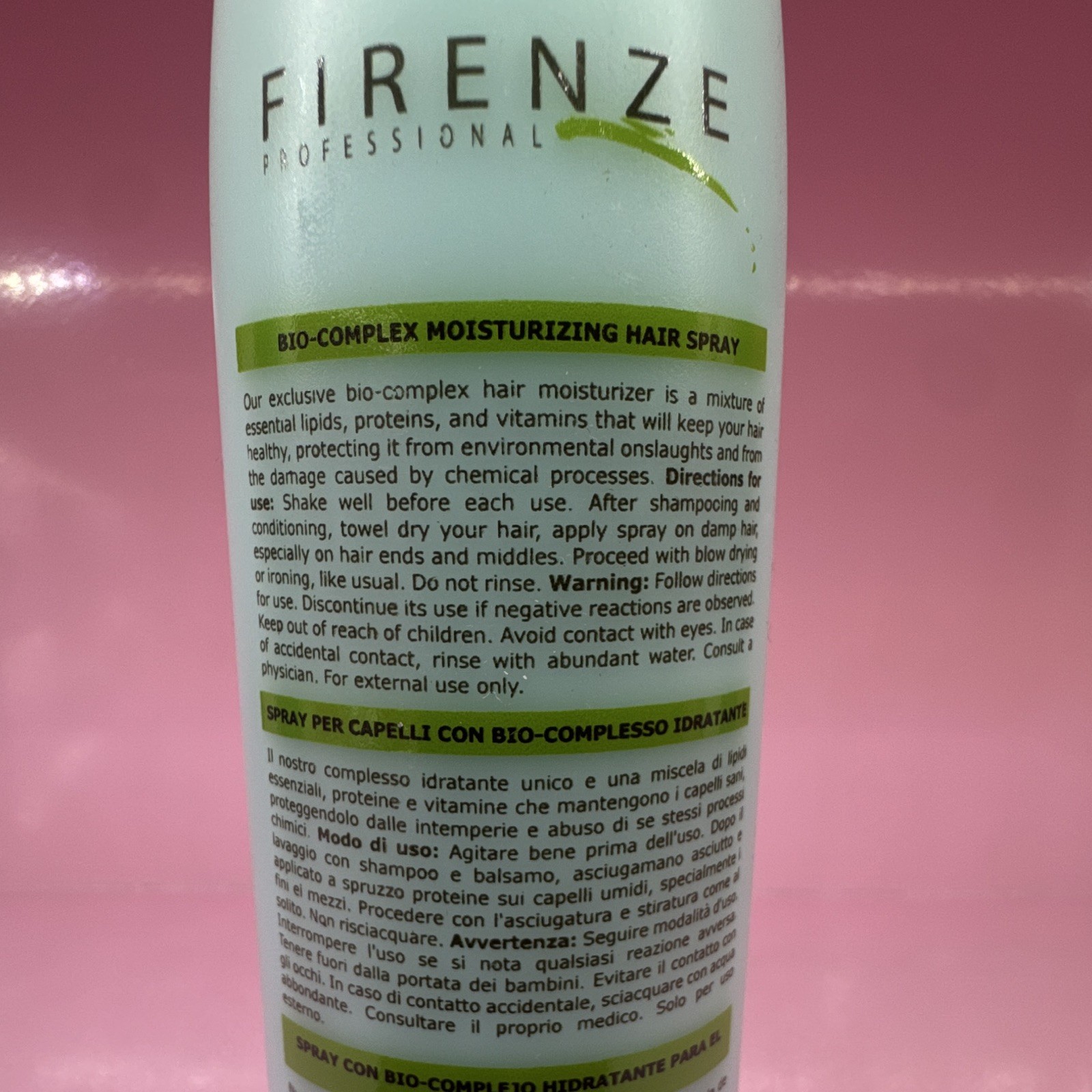 Firenze Professional Bio-Complex Moisturizing Hairspray Salt/Sulfate-Free 10.1