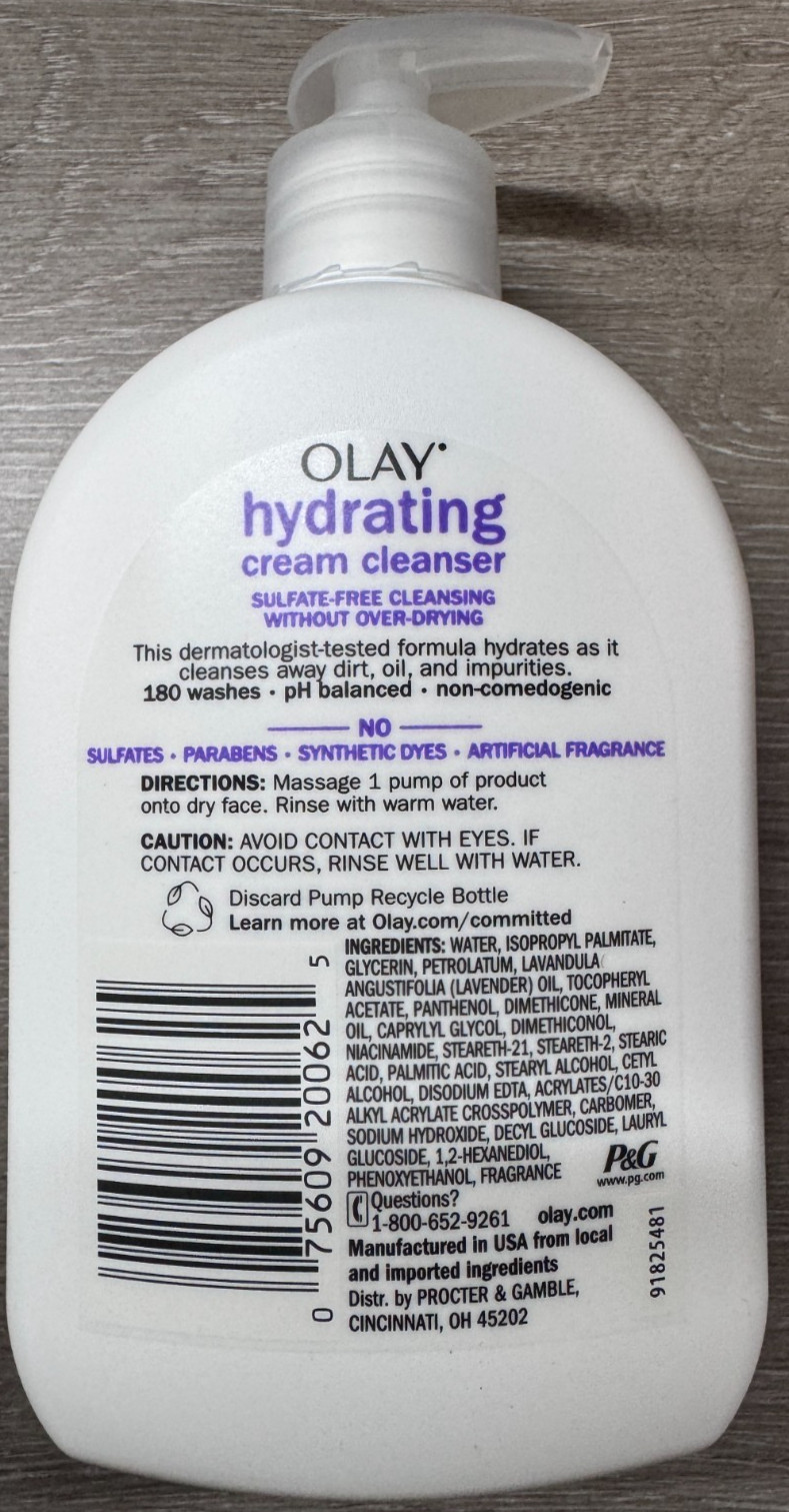 1 Olay Hydrating Cream Cleanser Pump Bottle with Lavender Essential Oil 16oz