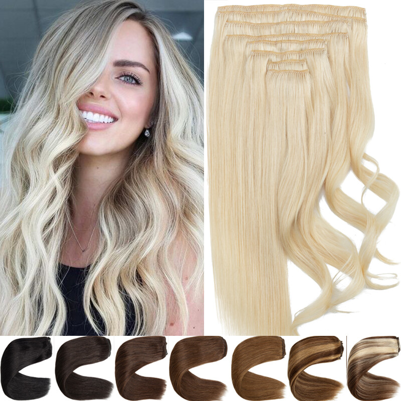 10″-24″ Thick Clip In Real Remy Human Hair Extentions Full Head Double Weft 170g