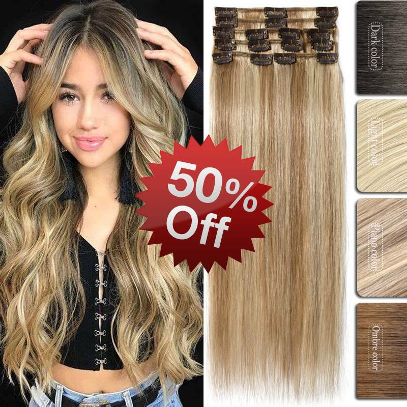 US On CLEARANCE Clip in 100% REAL Human Remy Hair Extensions Full Head Highlight