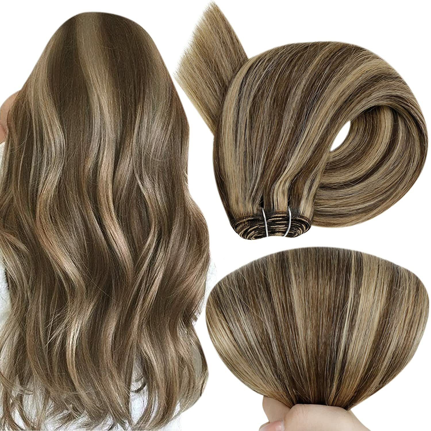 Double Weave Sew in Hair Extensions Weft Brazilian Remy Human Hair Full Head100g