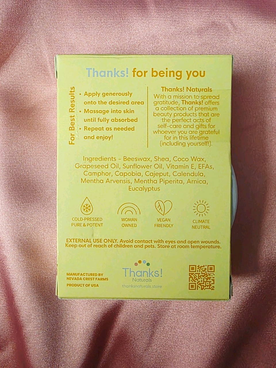 Thanks! Naturals Comfort Balm Cooling Eucalyptus Peppermint Menthol Tin 1.5 oz