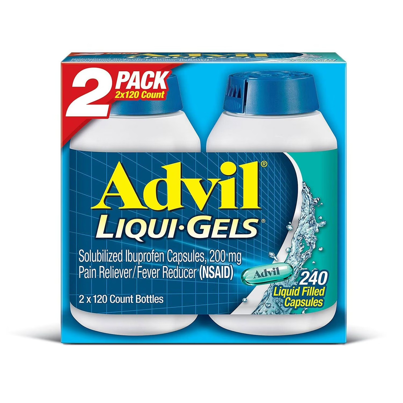 Advil Liqui-Gels Pain Reliever Fever Reducer Ibuprofen 200 mg Capsules NSAID OTC