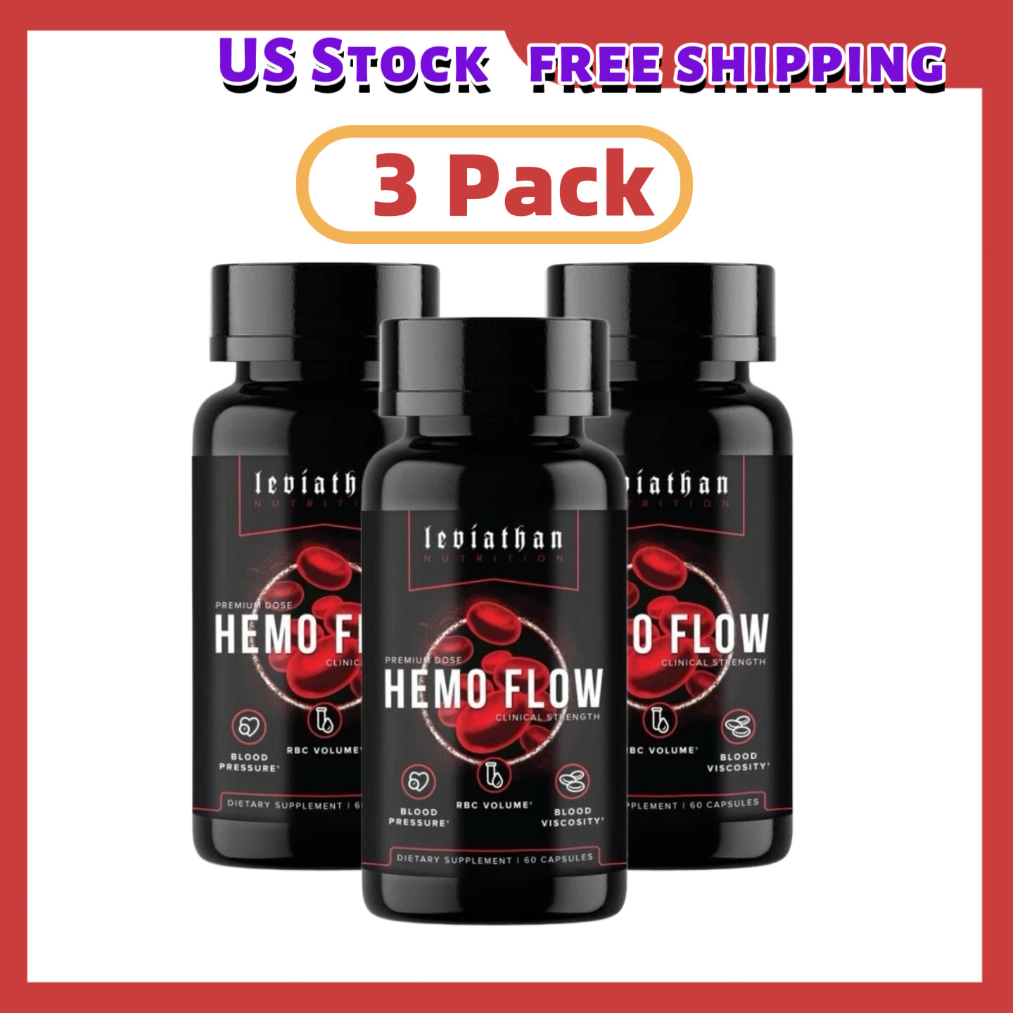 3pcs Leviathan Nutrition Hemo Flow Supplement with Nattokinase for Nitric Oxide