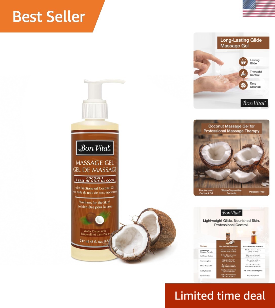 Professional Coconut Massage Gel, 8 oz – Ideal for Sensitive Skin, Cruelty-Free