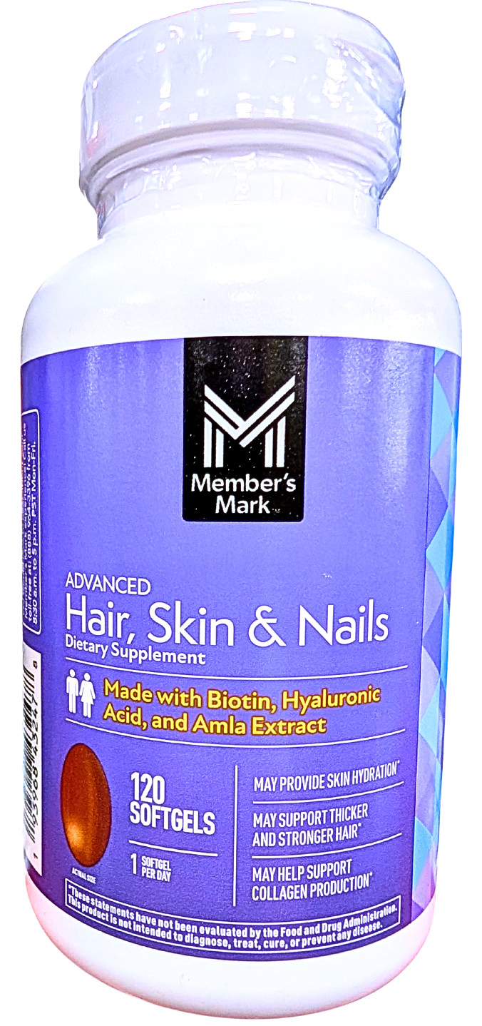 Member’s Mark Advanced Hair Skin & Nails Softgels 120 Count EXP 02/2027