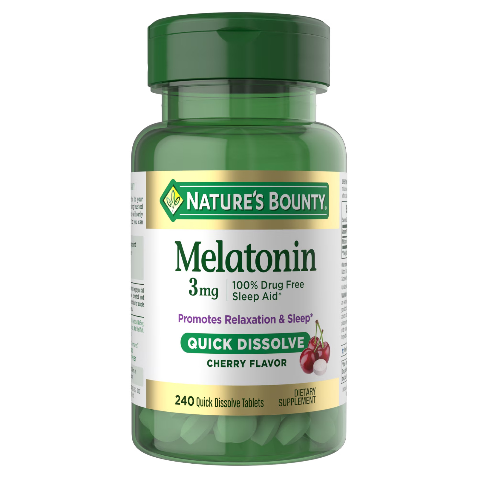 Nature’s Bounty Melatonin 3mg Quick Dissolve Sleep Aid, Cherry Flavor, 240 Count