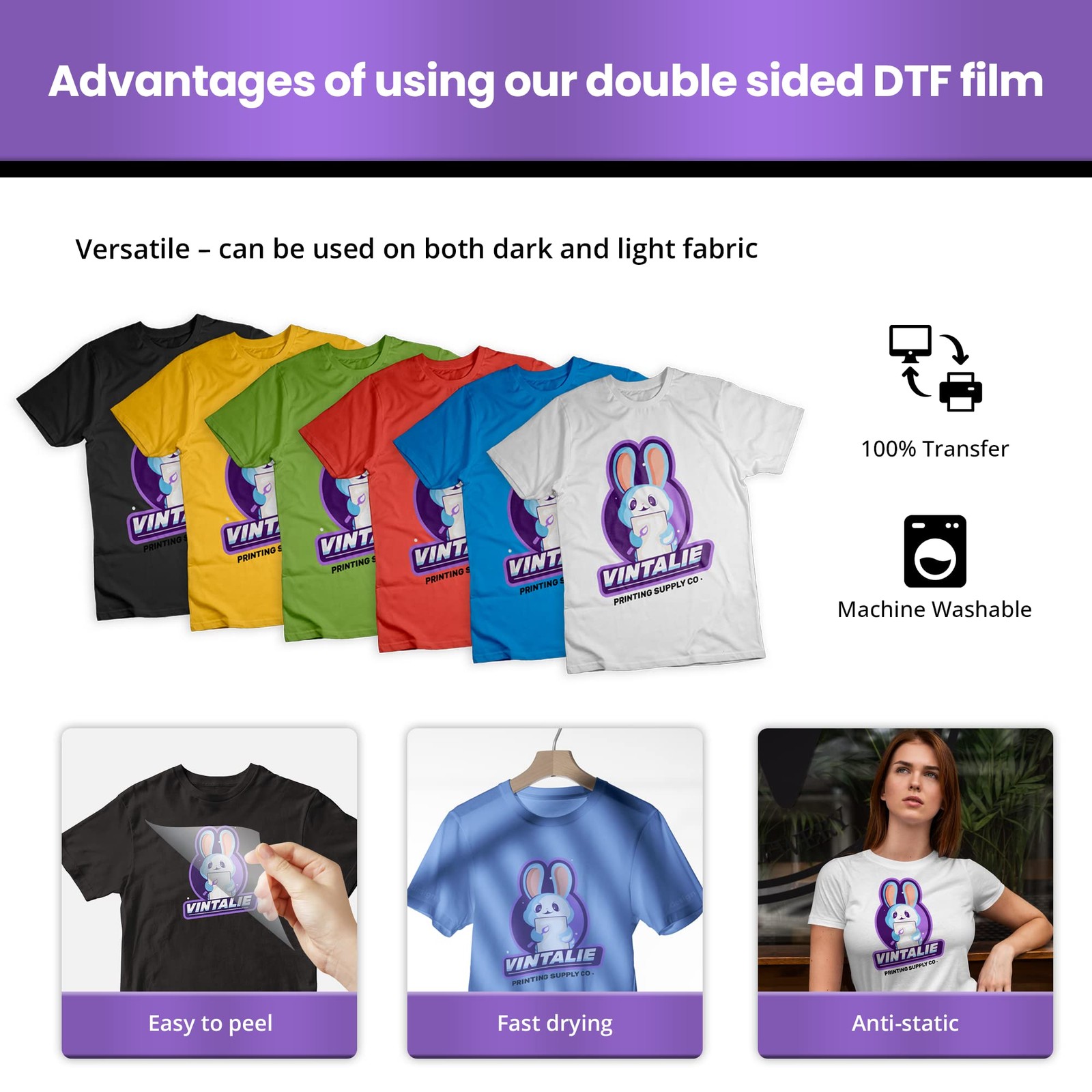 DTF Transfer Film – A4 8.5”x11”100 Sheets Premium Matte Double Sided DTF film…