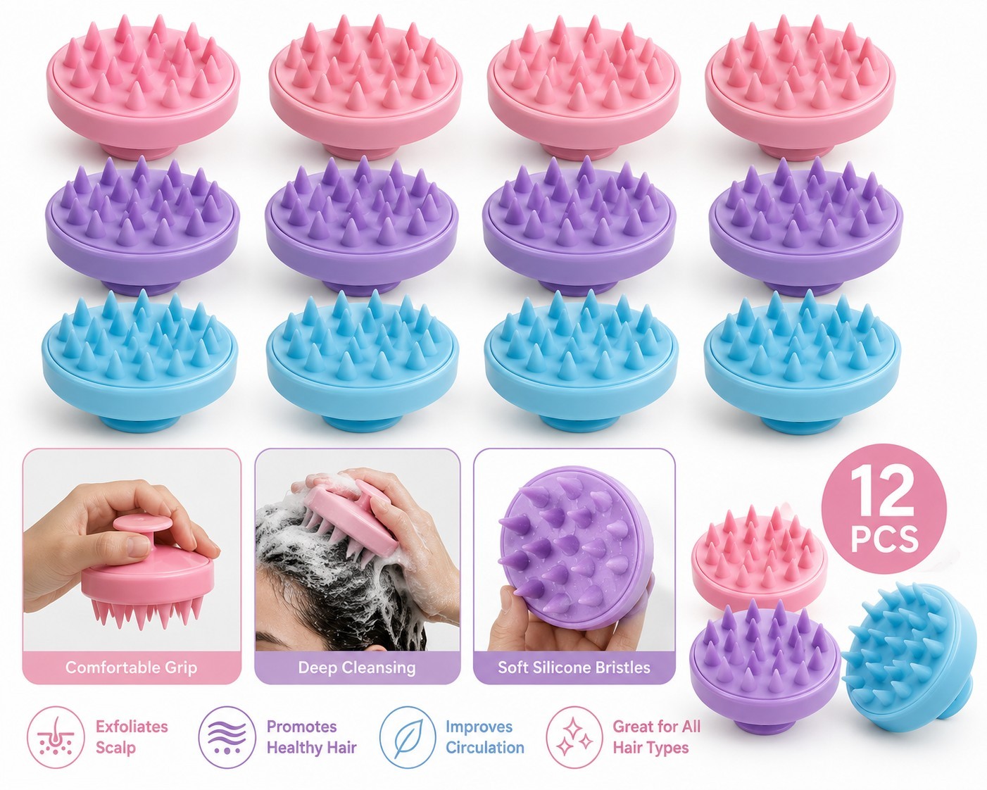 Smylae Scalp Massager Shampoo Brush, Scalp Scrubber with Soft Silicone Bristles.