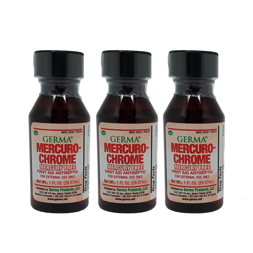 Germa MercuroChrome. First Aid Antiseptic. For Minor Wounds. 1 Oz. Pack of 3