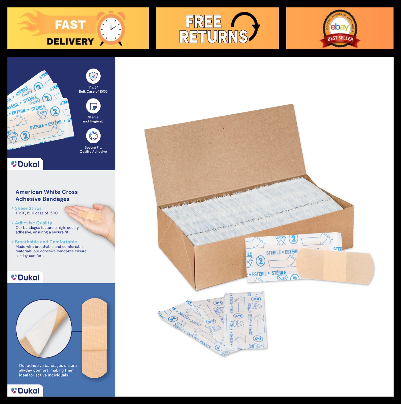 Bulk Adhesive Bandages 1″ x 3″ – 1500 Sterile Sheer Strips for First Aid Kits, S
