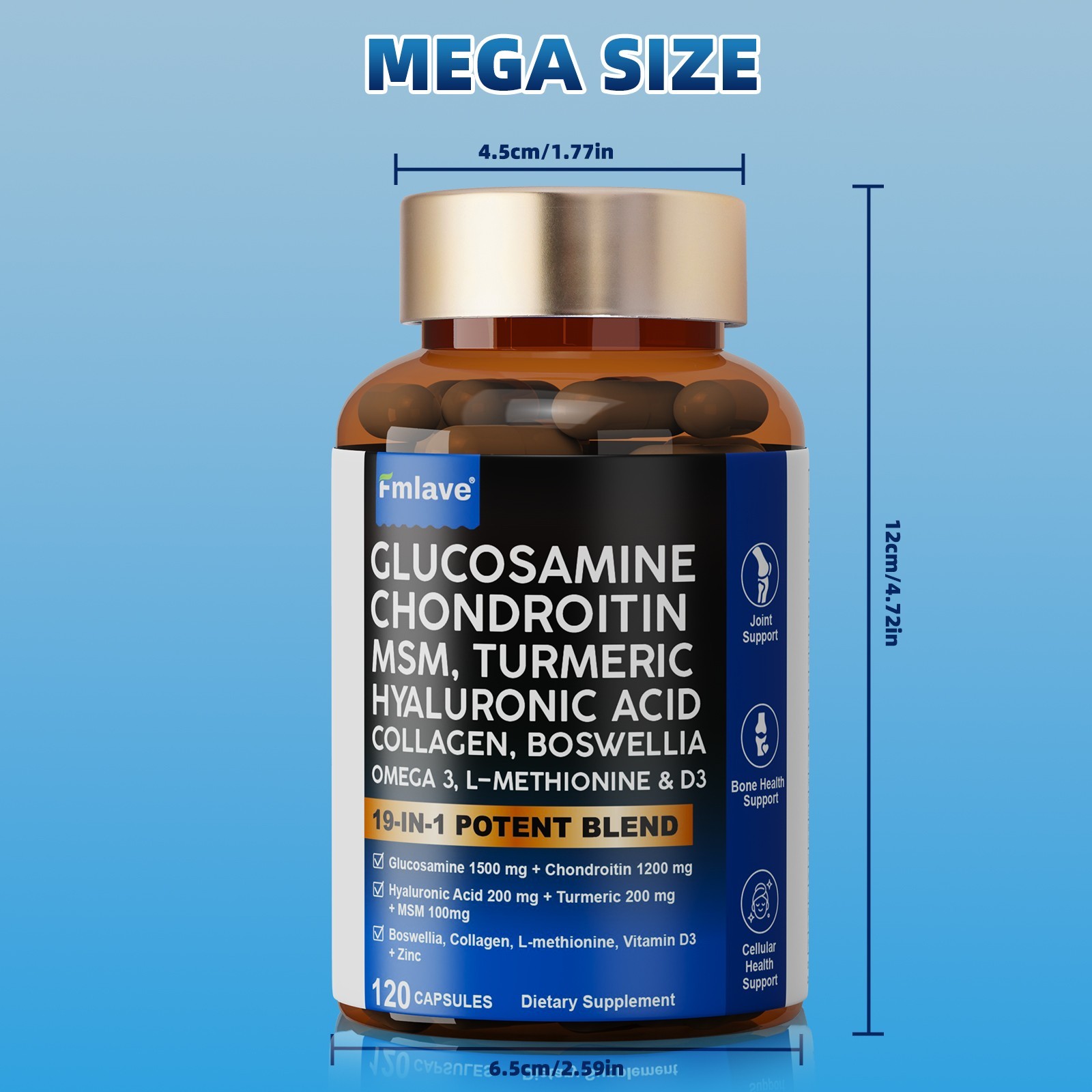 Triple Strength Pain Relief Supplement, Joint Support Glucosamine, Turmeric, MSM