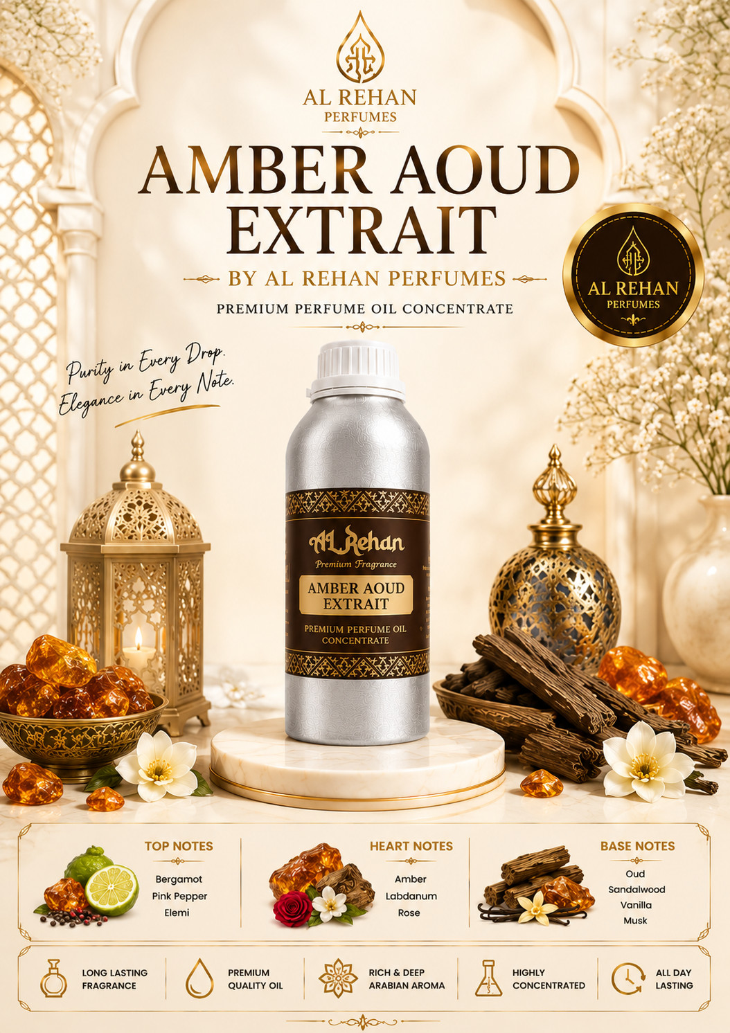 Al Rehan Perfumes Amber Oud Aoud Extrait Attar Perfume Oil Best Long Lasting Oil