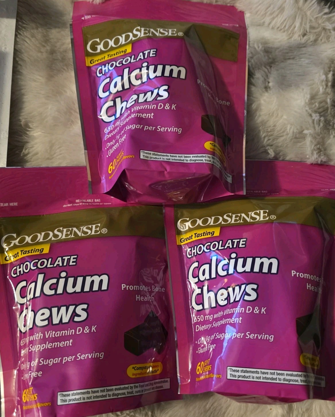 3 PK GoodSense Soft Chews 650mg + D Calcium Vitamin D Supplement Chocolate 05/27