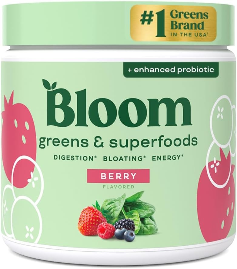 Bloom Nutrition Superfood Greens Powder Digestive Enzymes Prebiotics Berry 30SVG