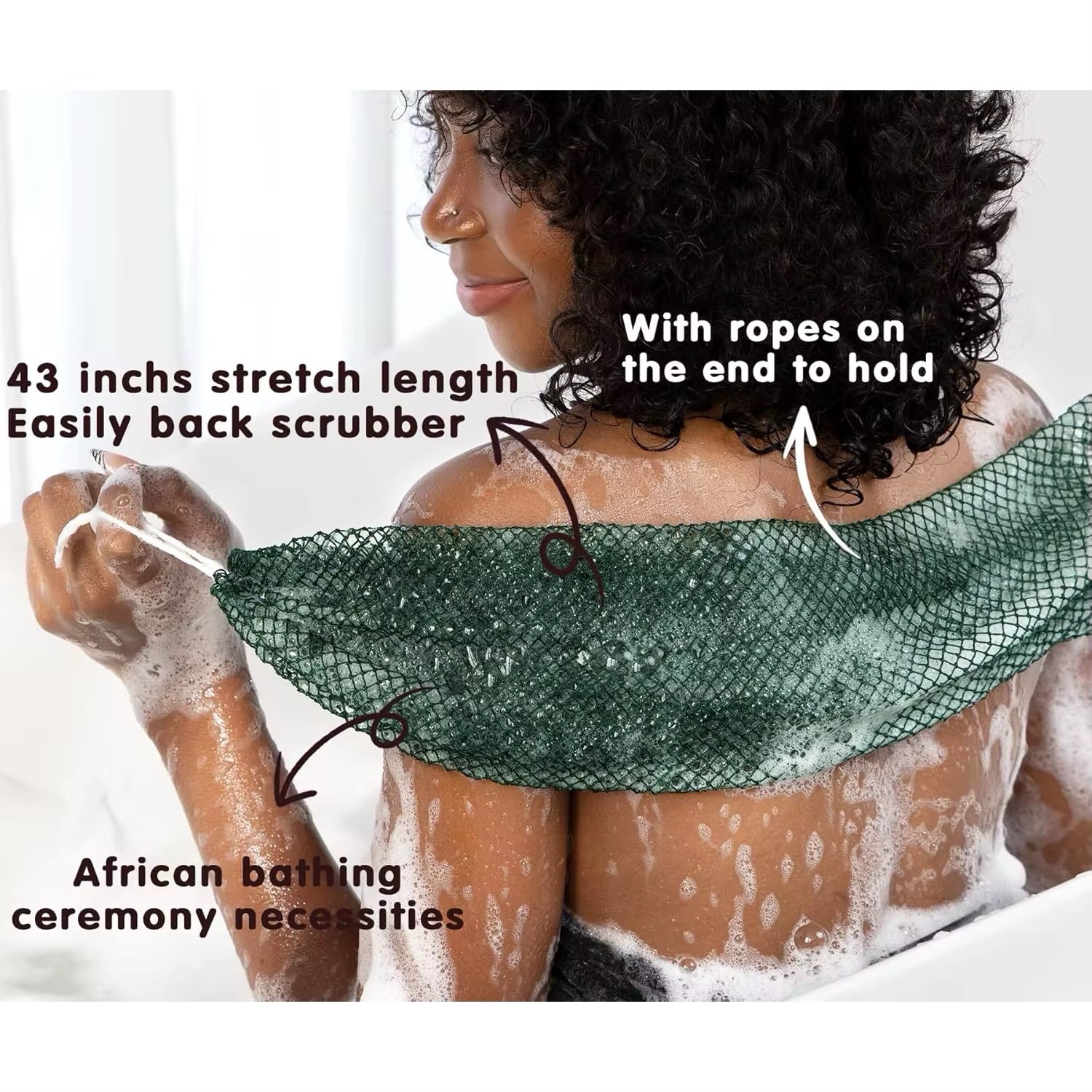 African Net Shower Back Scrubber Exfoliating Nylon Green 43 in
