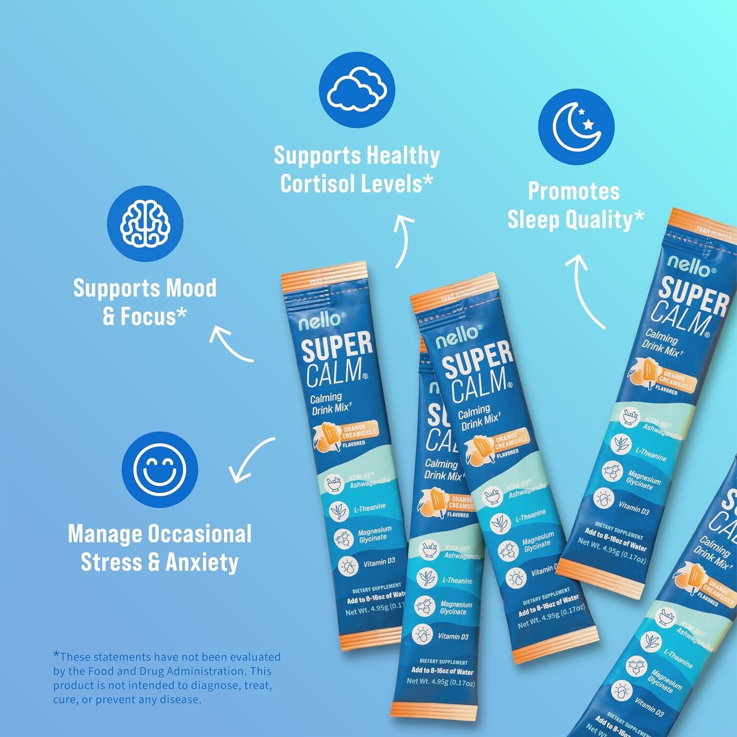 20 Packets NELLO Supercalm Powdered Drink Mix, Orange Creamsicle 3.5oz
