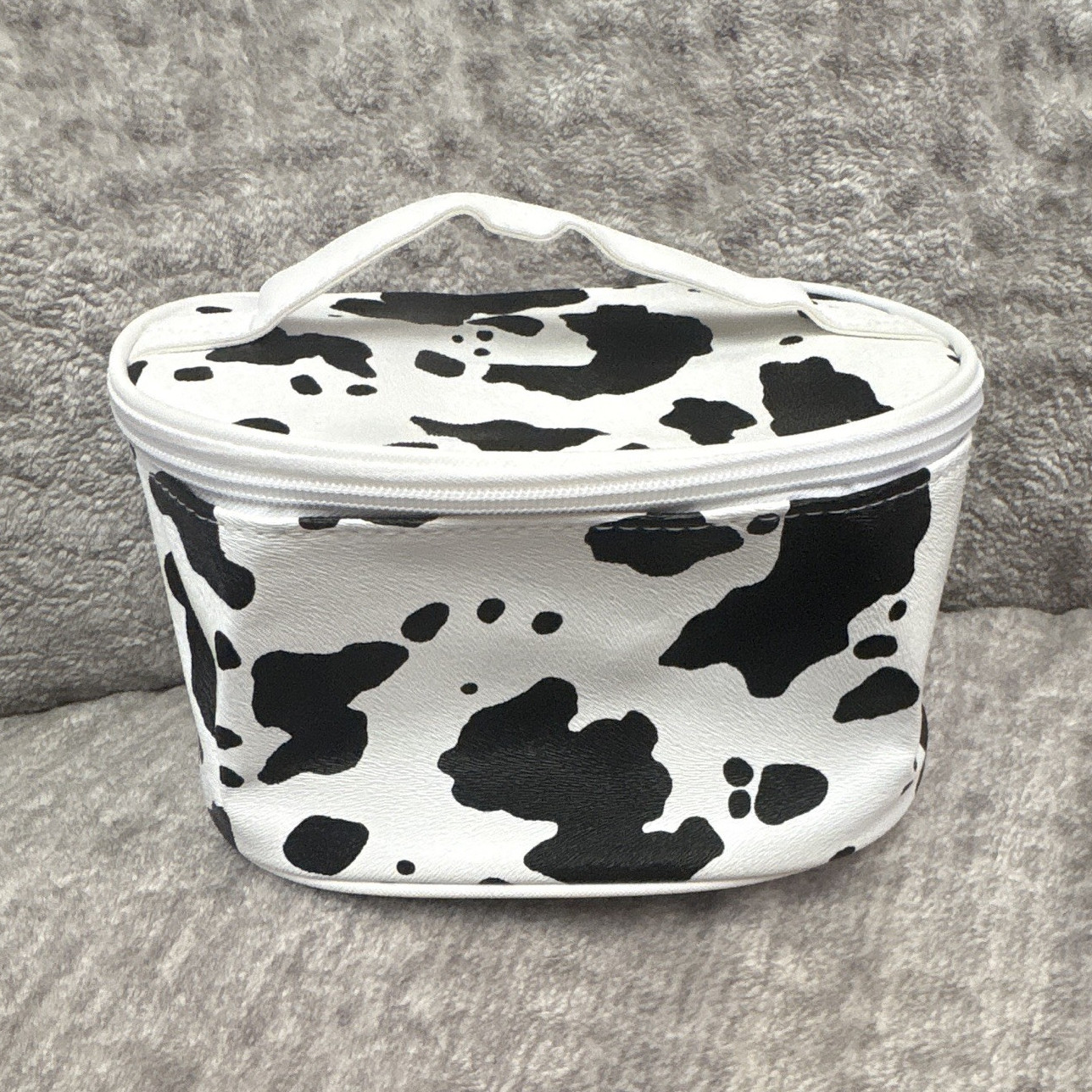 Black & White Cow Print Zippered Makeup Bag/Case with Top Handle