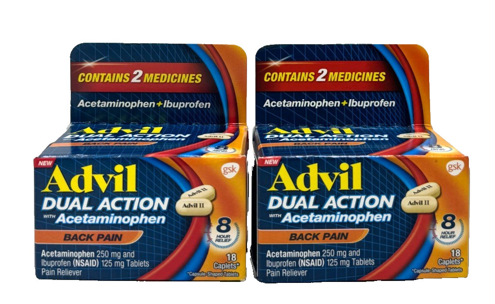 2 Pack Advil Dual Action NSAID Ibuprofen Back Reliever – 18ct each EXP 10/2026+