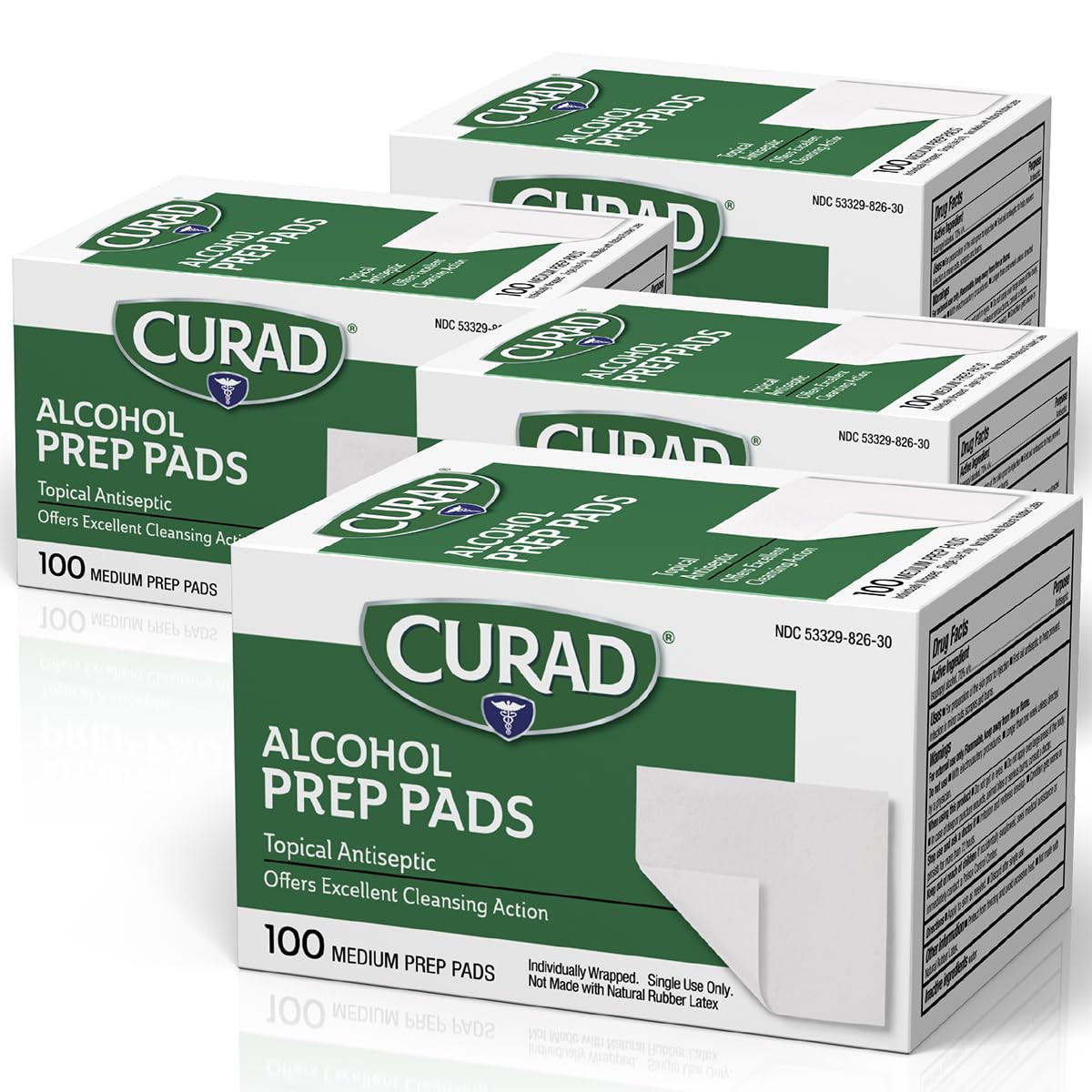Alcohol Prep Pads (Pack of 4 Boxes) | 400 Pieces of Medium Isopropyl Alcohol Wip