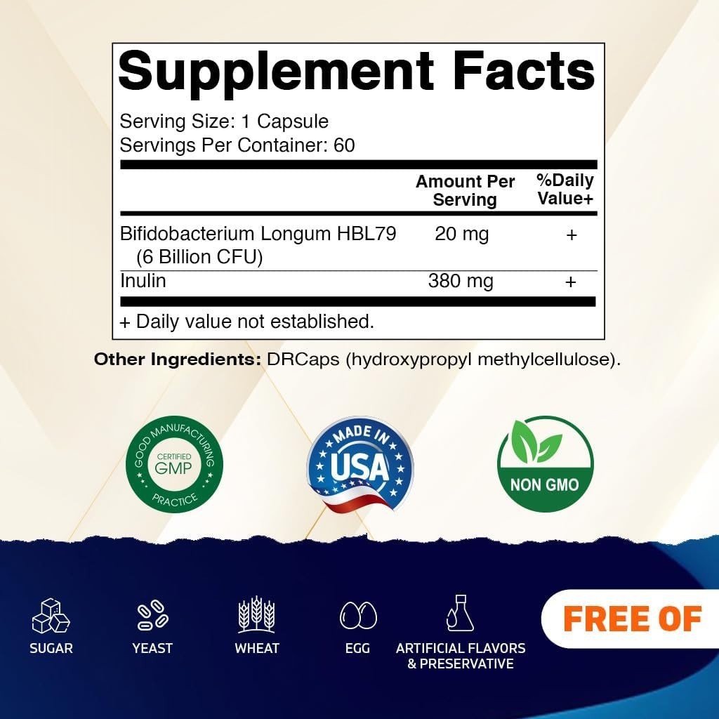 Bifidobacterium Longum Probiotic – 6 Billion CFU Capsules for Intestinal Health