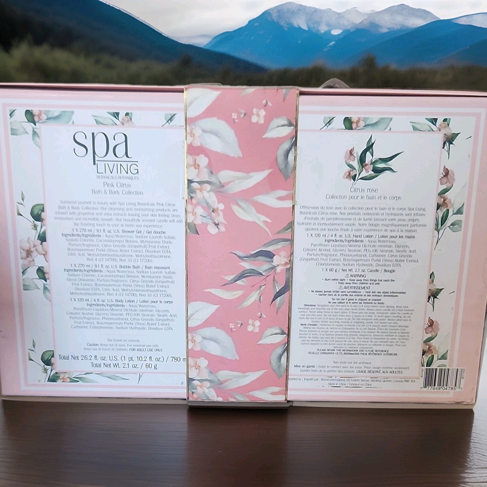 Spa Living Botanicals Pink Citrus Bath & Body Gift Set Gel/Lotion/Candle