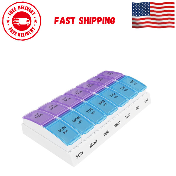 EZY DOSE Weekly AM/PM Pill Organizer, 7-Day Vitamin and Medication Box with Larg
