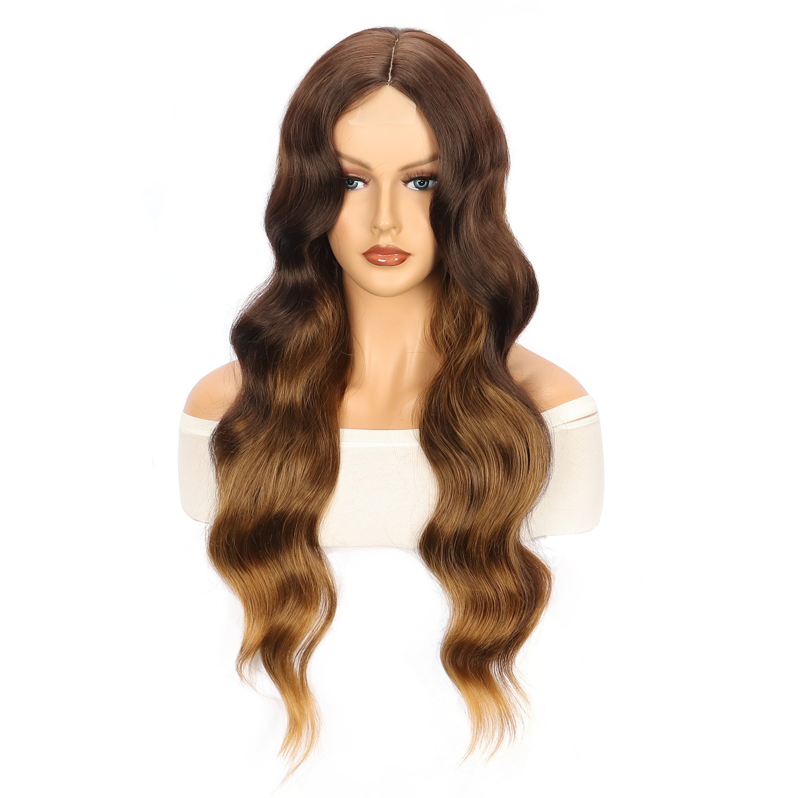 Ombre Brown Blonde Big Wave Small Lace Wig Synthetic Full Wig For European