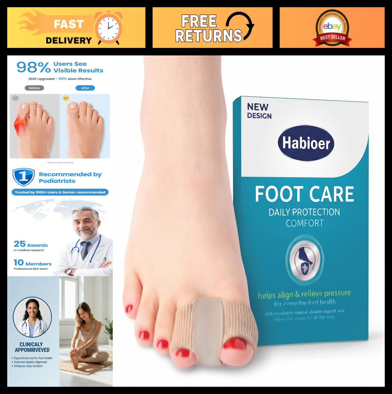 Bunion Corrector & Toe Separators for Big Toes, Breathable Spacers, 1PC