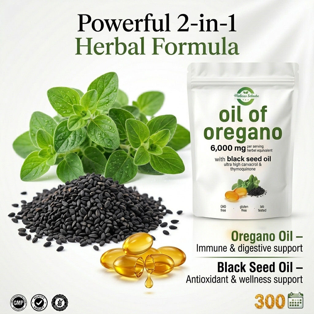 Oil of Oregano with Black Seed 6000mg – 300 Softgels – Immune & Digestive Suppor