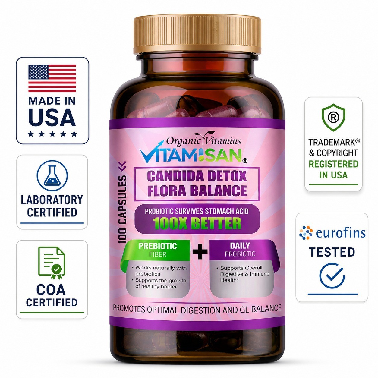 Candida Cleanse 100 Capsules Support Gut Colon Support Natural Herbs Intestinal