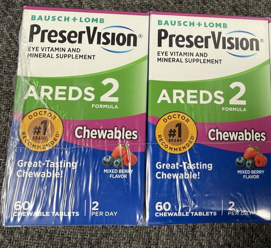 2 Boxes Bausch & Lomb PreserVision Areds 2 Formula 60 Chewables Per Box