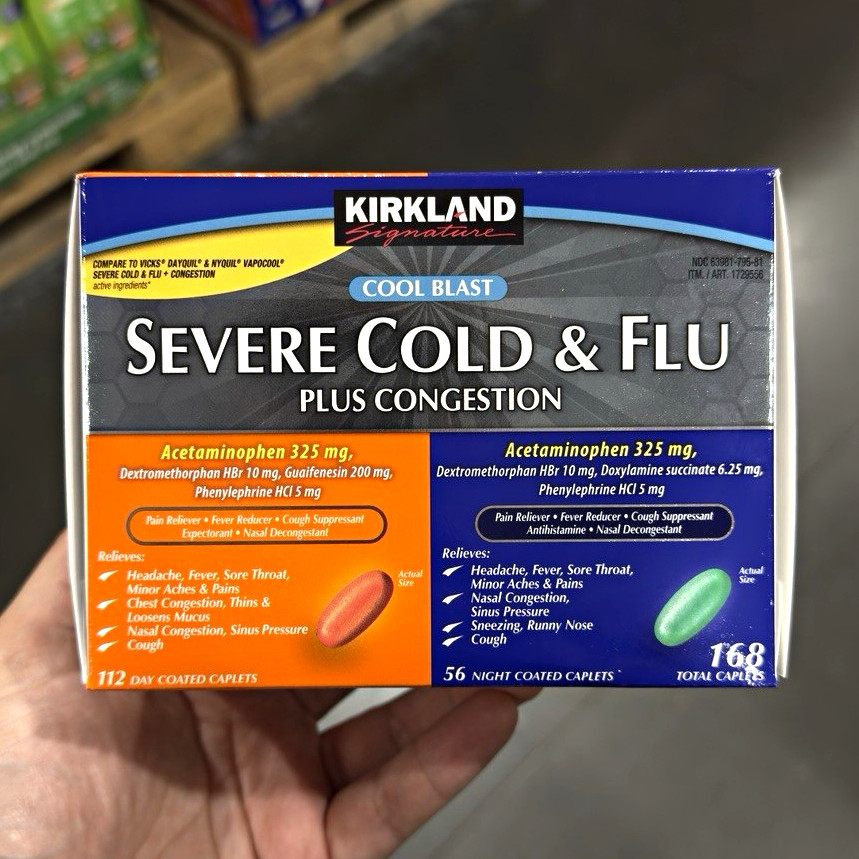 Kirkland Signature Cool Blast Severe Cold & Flu + Congestion Day & Night 168