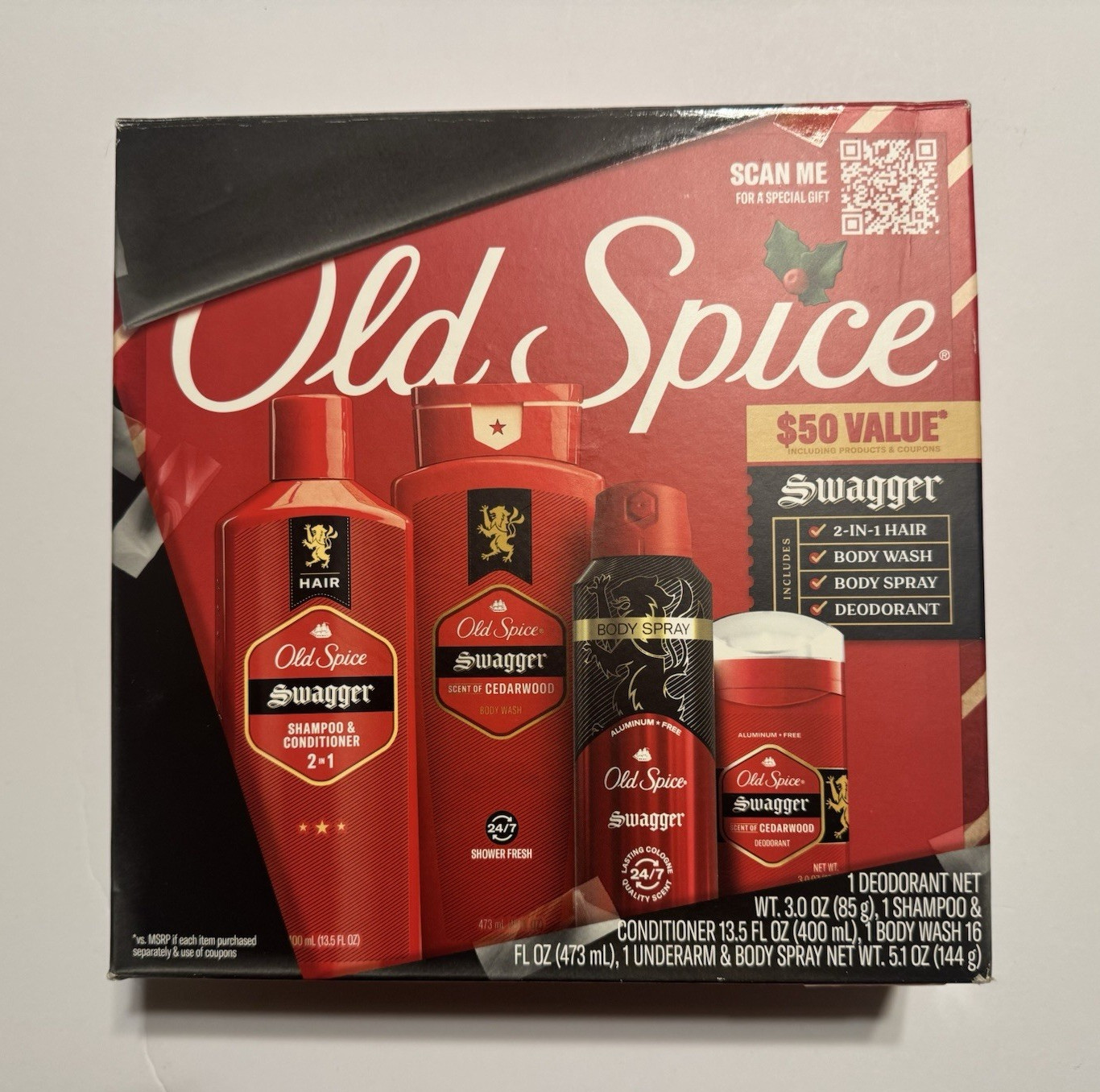 Old Spice Swagger Aluminum-Free Cedarwood Set: Body Wash, Deodorant, Spray