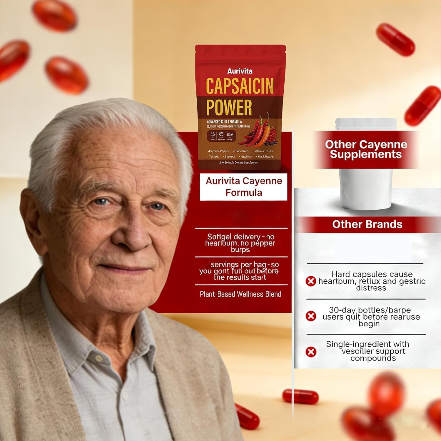 Capsaicin Power, Capsaicin Softgels, Cayenne Pepper & Beetroot Extracts with V