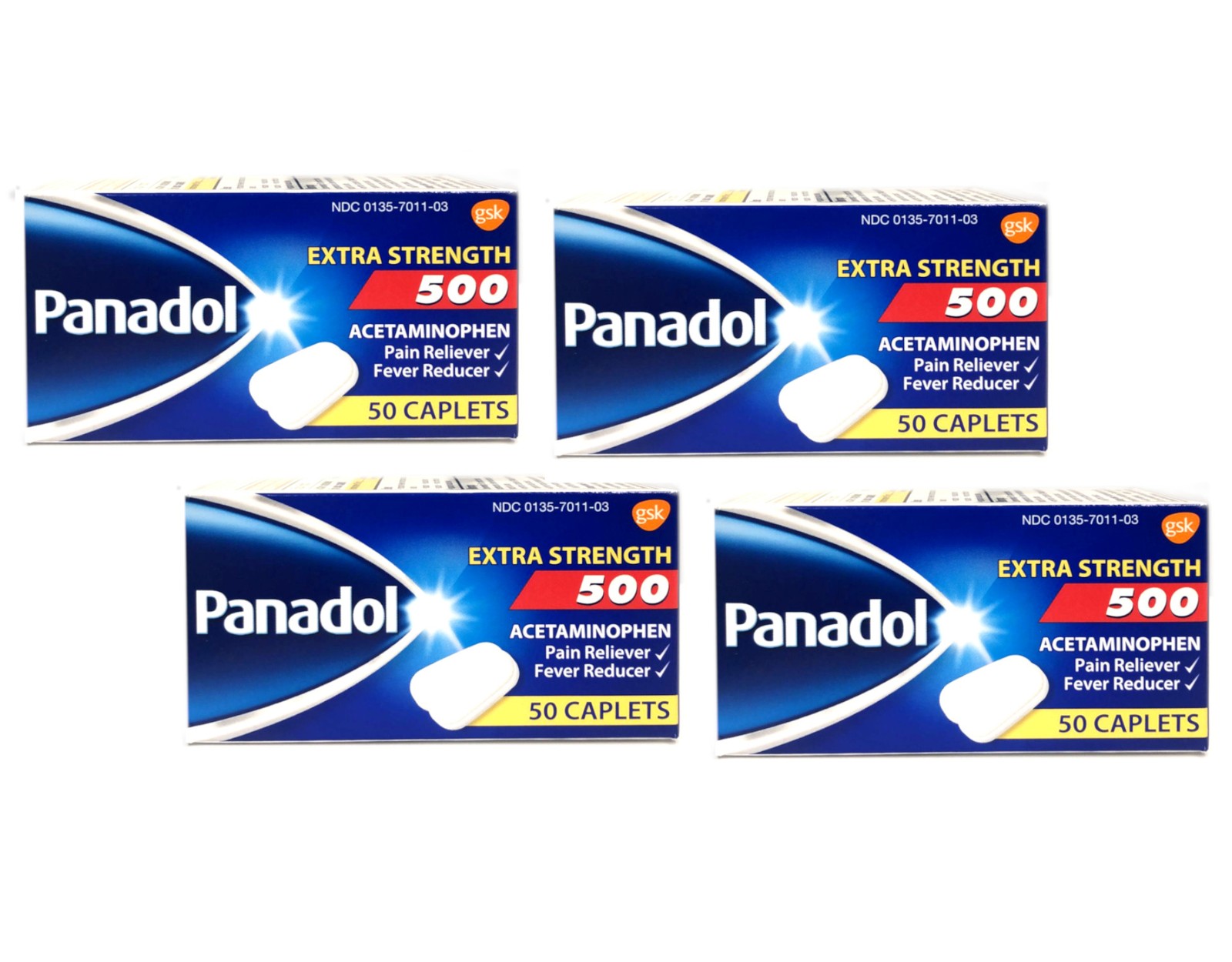 Panadol Extra Strength 500mg Acetaminophen, 50 Caplets – Pack of 4
