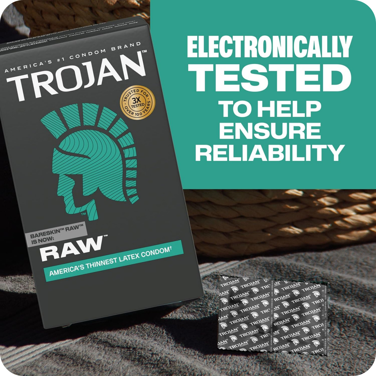 Trojan Raw Thin Latex Lubricated Condoms 24 Count Premium Protection