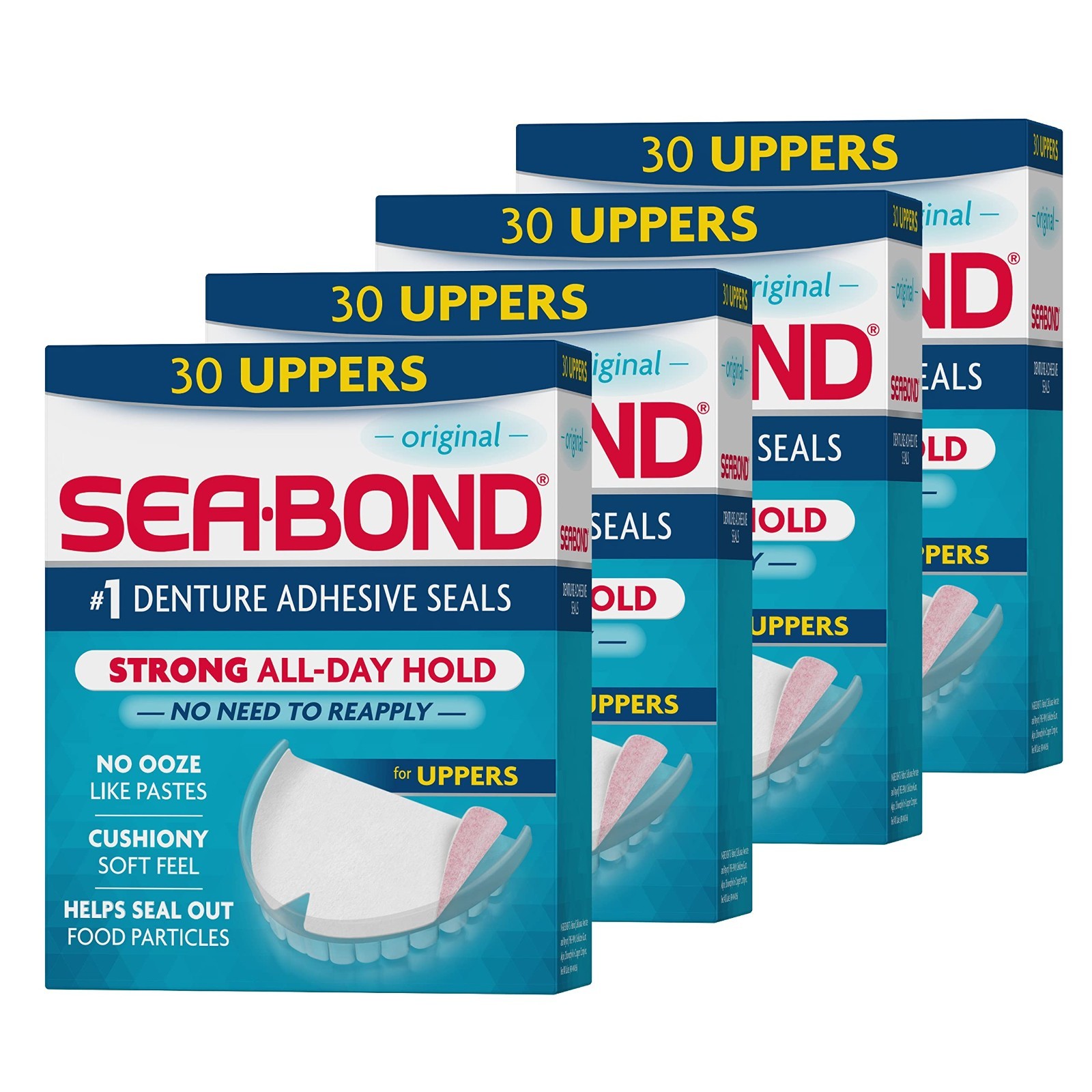 Denture Adhesive Seals, Zinc-Free, All-Day Hold, Mess-Free, 30 Count, Pack of 4