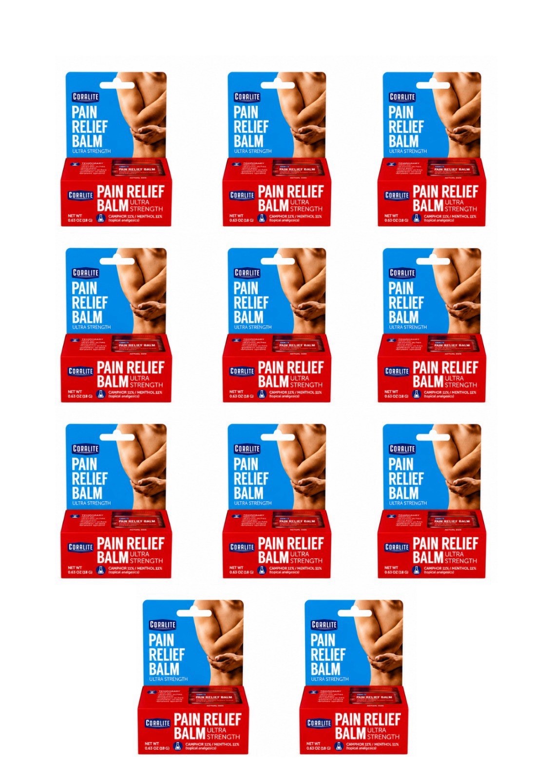 Coralite Pain Relief Balm Ultra Strength 11 Pack 0.63 oz Muscle Joint Relief