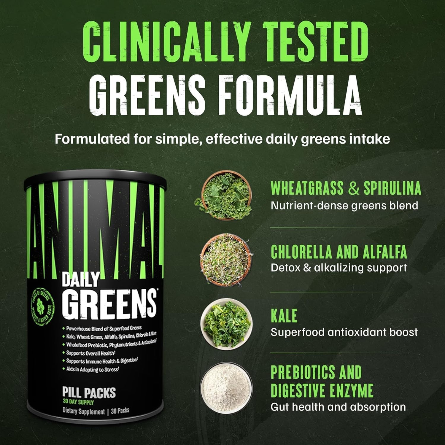 Daily Greens Superfood Pill Packs – Kale, Wheat Grass, Alfalfa & More – Prebioti