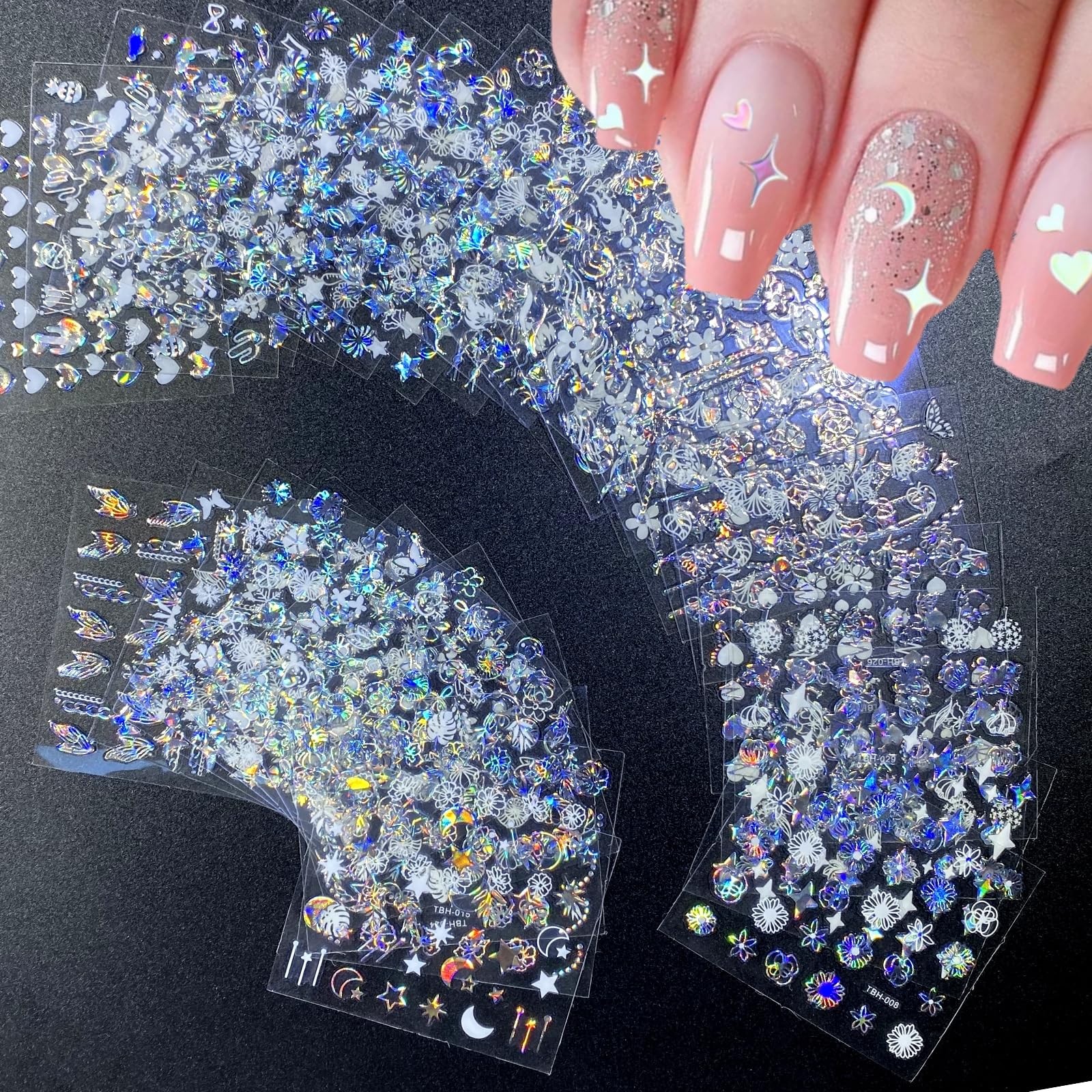 30 Sheets Aurora Nail Art Stickers Decals 3D Self Adhesive Flower Nail Style 3