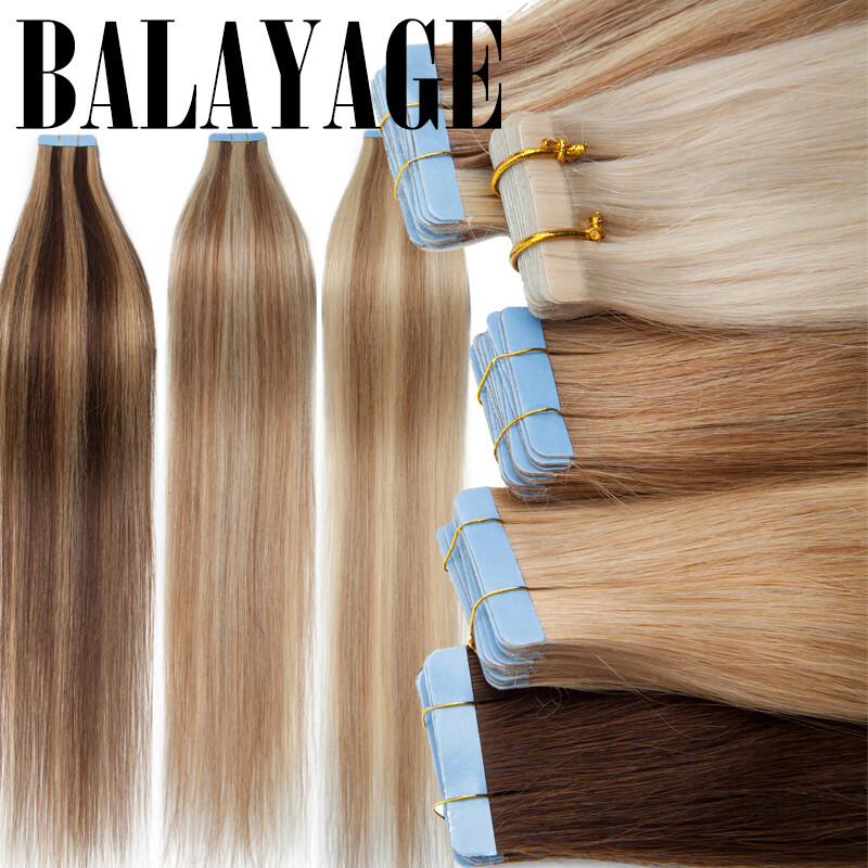 US Store Remy Tape In Human Hair Extensions 100% Skin Weft Full Head Mix Blonde