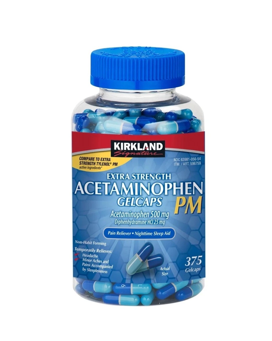 Kirkland Signature Extra Strength Acetaminophen PM 500mg 375Gelcaps EXP 01/2028