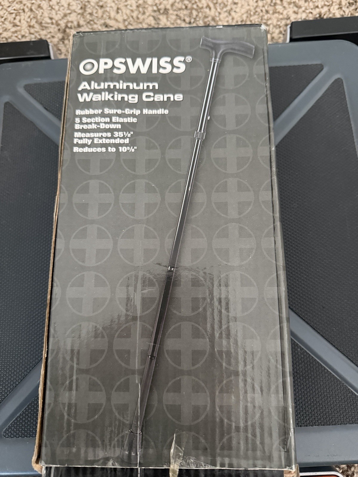 OPSWISS Aluminum Walking Cane Collapsible Rubber Handle Black 35 1/2 in